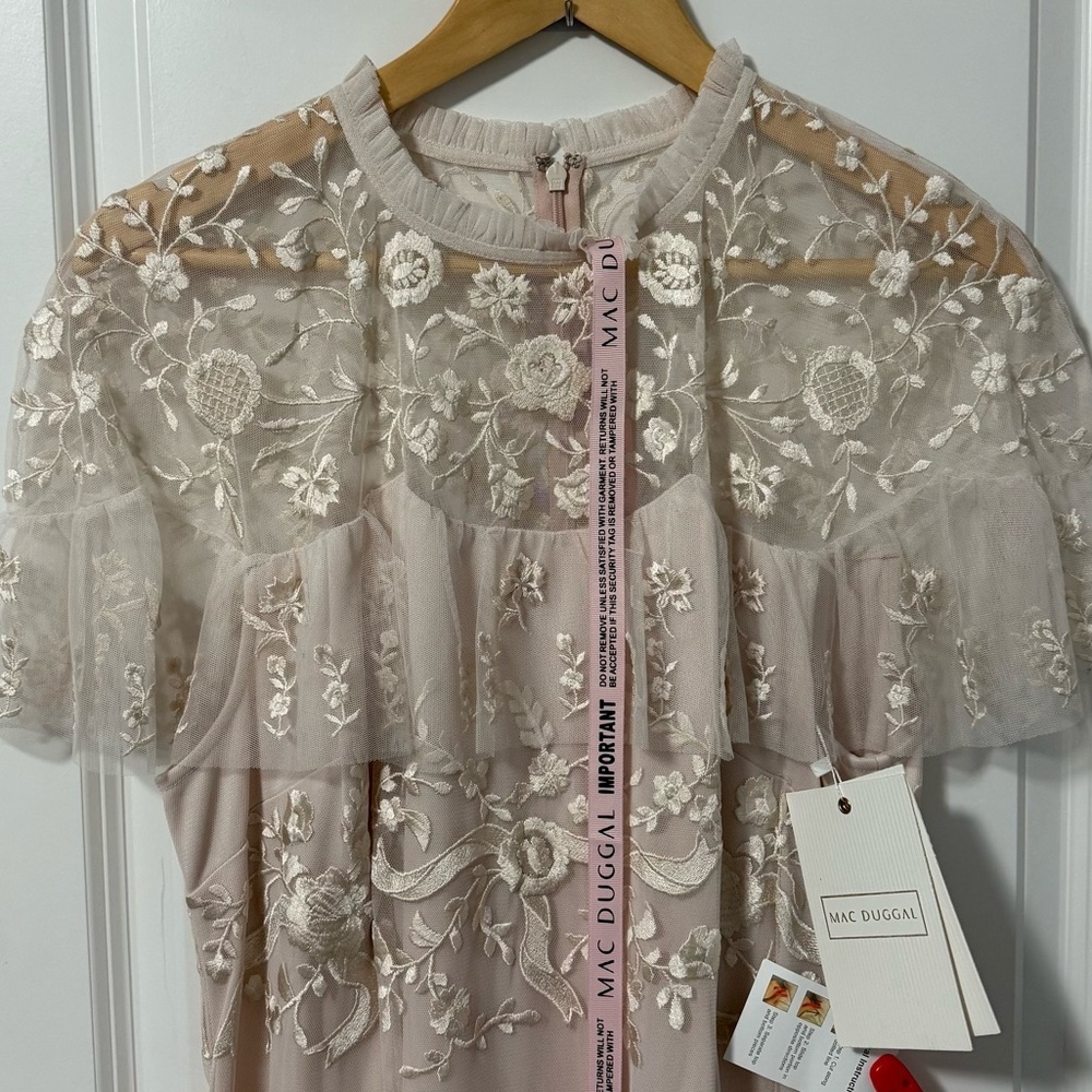 Mac Duggal Pink High Neck Mesh Tier Embroidered Dress - Picture 7 of 13